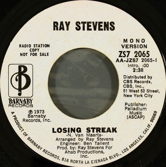 Ray Stevens : Losing Streak (7", Mono, Promo, Styrene)