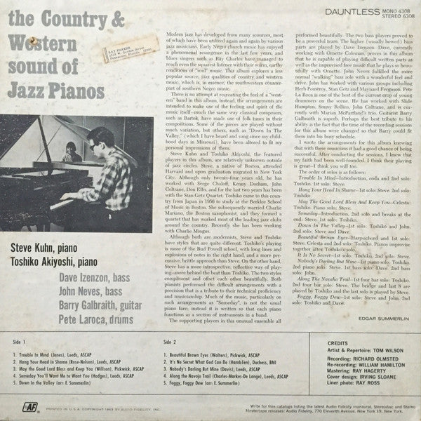 Steve Kuhn & Toshiko Akiyoshi : The Country & Western Sound Of Jazz Pianos (LP, Album, Mono)