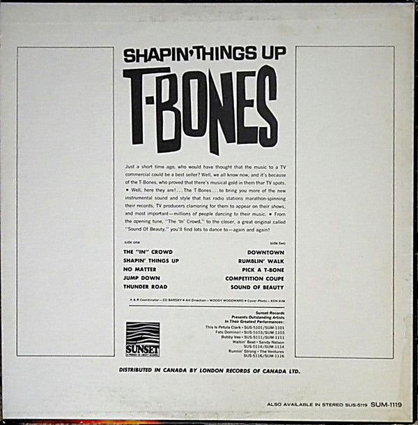 The T-Bones : Shapin' Things Up (LP, Album, Mono)