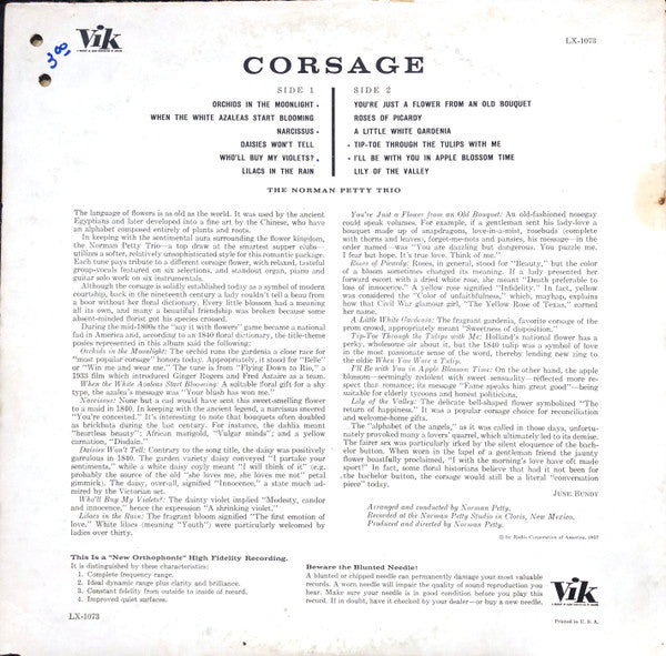 The Norman Petty Trio : Corsage (LP, Album, Mono)
