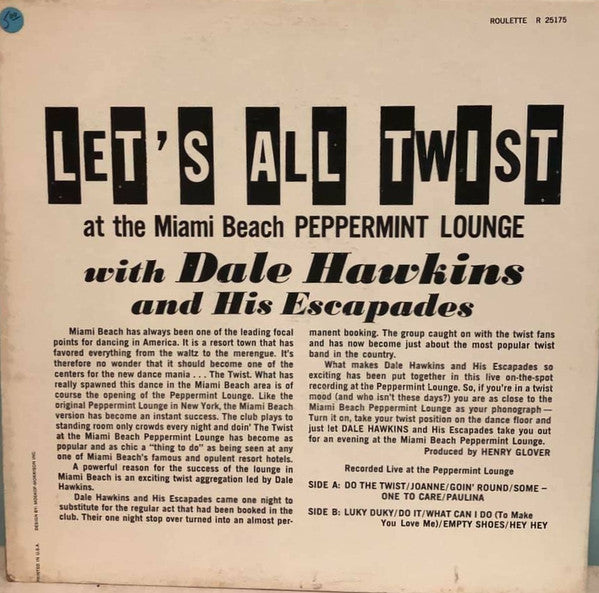 Dale Hawkins & His Escapades : Let's All Twist At The Miami Beach Peppermint Lounge (LP, Album, Mono)