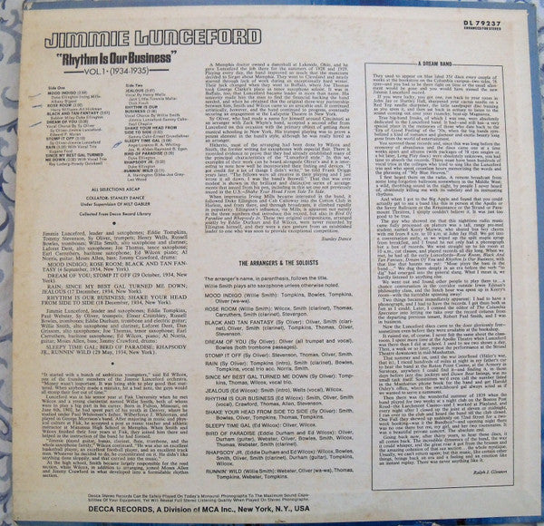 Jimmie Lunceford And His Orchestra : Rhythm Is Our Business (Vol. 1 1934-1935) (LP, Comp, Mono, Promo)