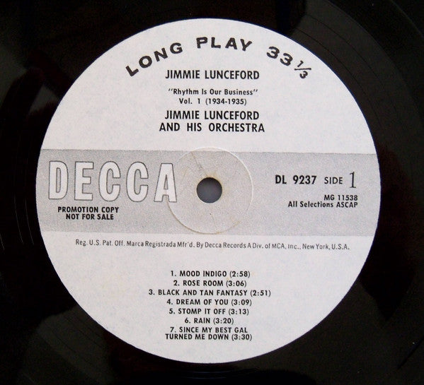 Jimmie Lunceford And His Orchestra : Rhythm Is Our Business (Vol. 1 1934-1935) (LP, Comp, Mono, Promo)