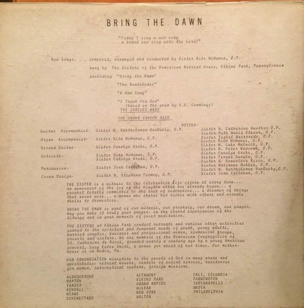 Sister Rita McManus O.P.* : Bring The Dawn (LP, Album)