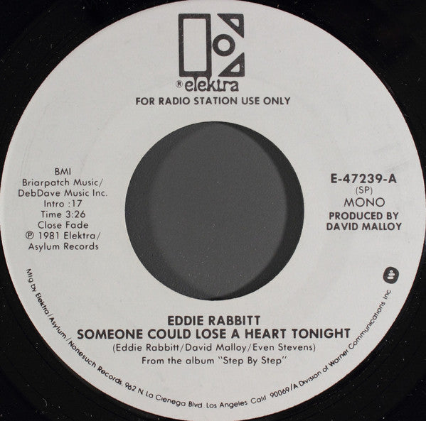 Eddie Rabbitt : Someone Could Lose A Heart Tonight (7", Mono, Promo)