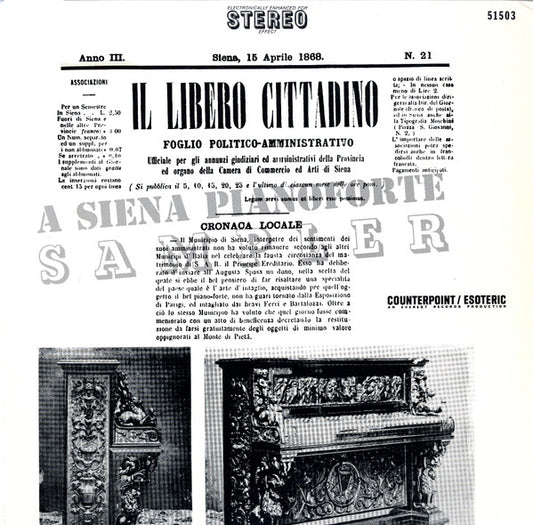 Various : A Siena Pianoforte Concert (LP, Comp, RE)