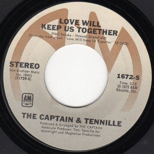 The Captain & Tennille* : Love Will Keep Us Together (7", Single, Styrene, Ter)