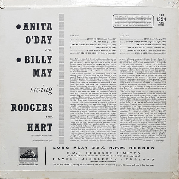 Anita O'Day And Billy May : Swing Rodgers And Hart (LP, Album)
