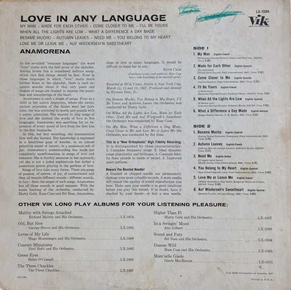 Anamorena : Love In Any Language (LP, Album, Mono)