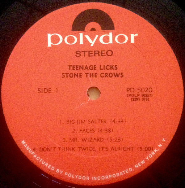 Stone The Crows : Teenage Licks (LP, Album, Gat)