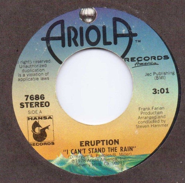 Eruption (4) : I Can't Stand The Rain (7", Styrene, Ter)