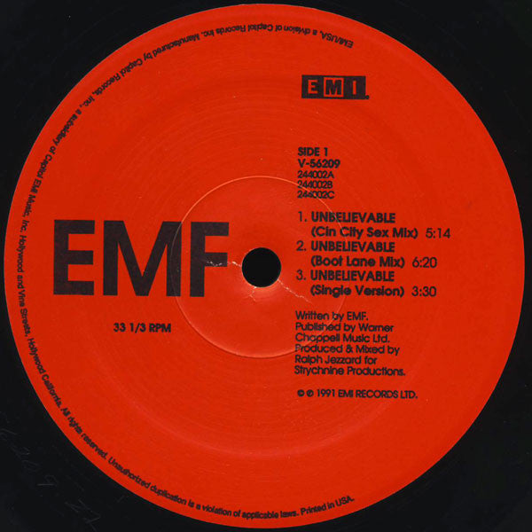 EMF/Unbelievableレコード12\"90年 EMF/Unbelievableレコード12 90年
